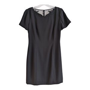 MAGGY LONDON Dress Black V-Neck Fit & Flare Mesh Paneled Midi Size 6 Cocktail